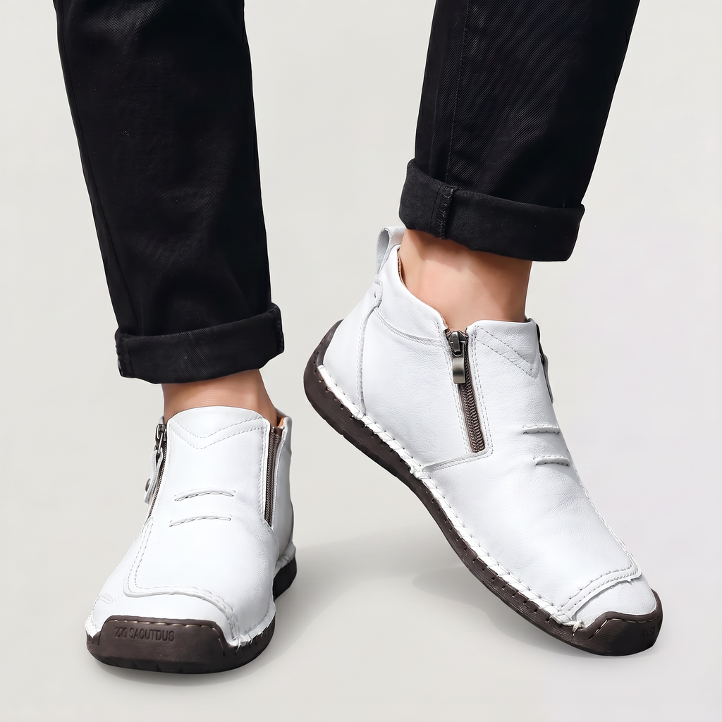 Men's Slip-On Casual Ankle Shoes - Side Zip Stitched Walking Boots