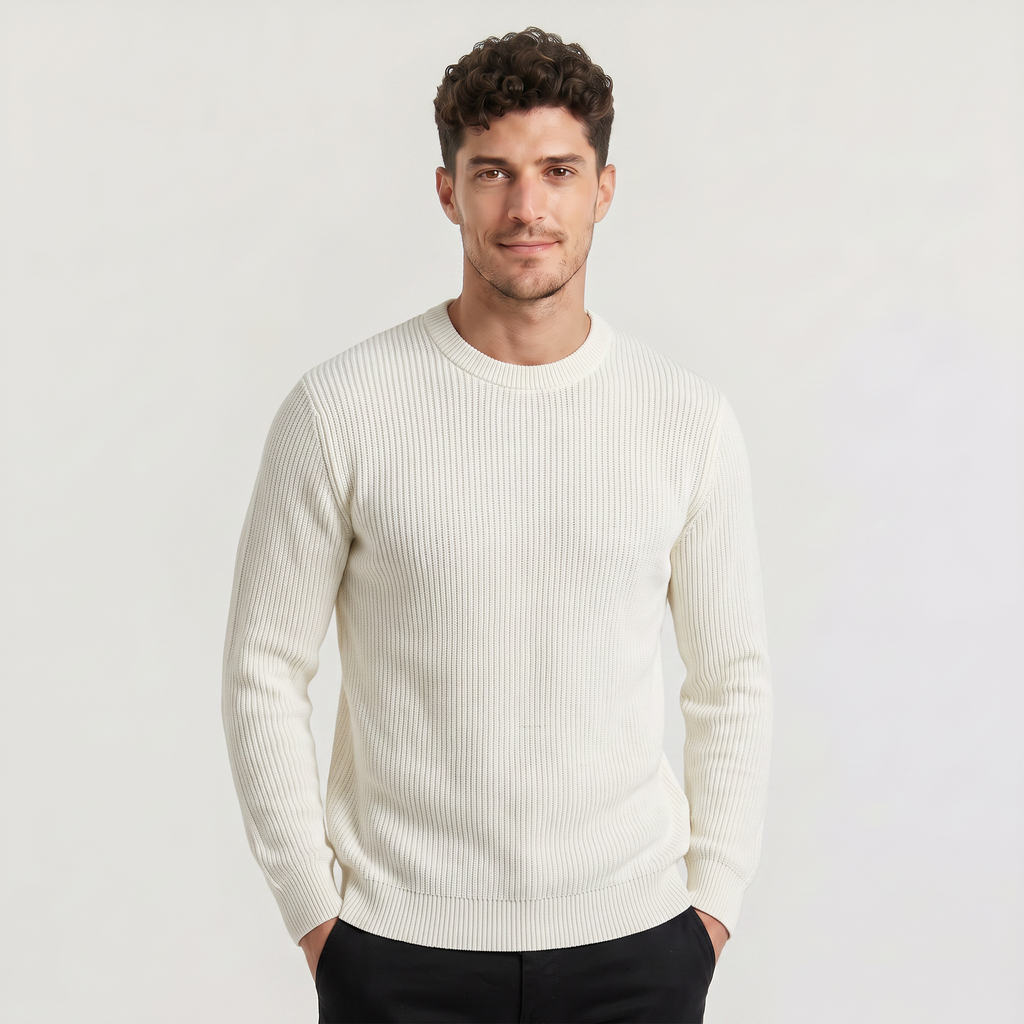 Men's Ribbed Knit Sweater -Crew Neck Pullover