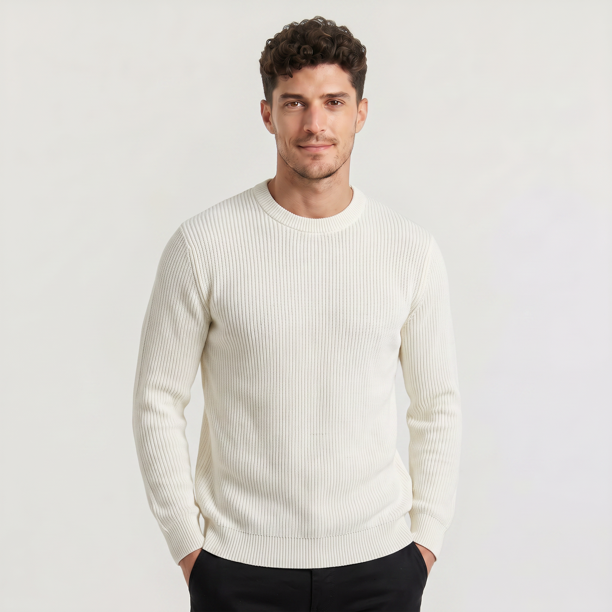 Men's Ribbed Knit Sweater -Crew Neck Pullover