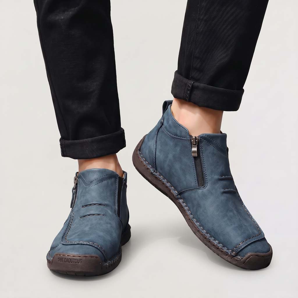 Men's Slip-On Casual Ankle Shoes - Side Zip Stitched Walking Boots