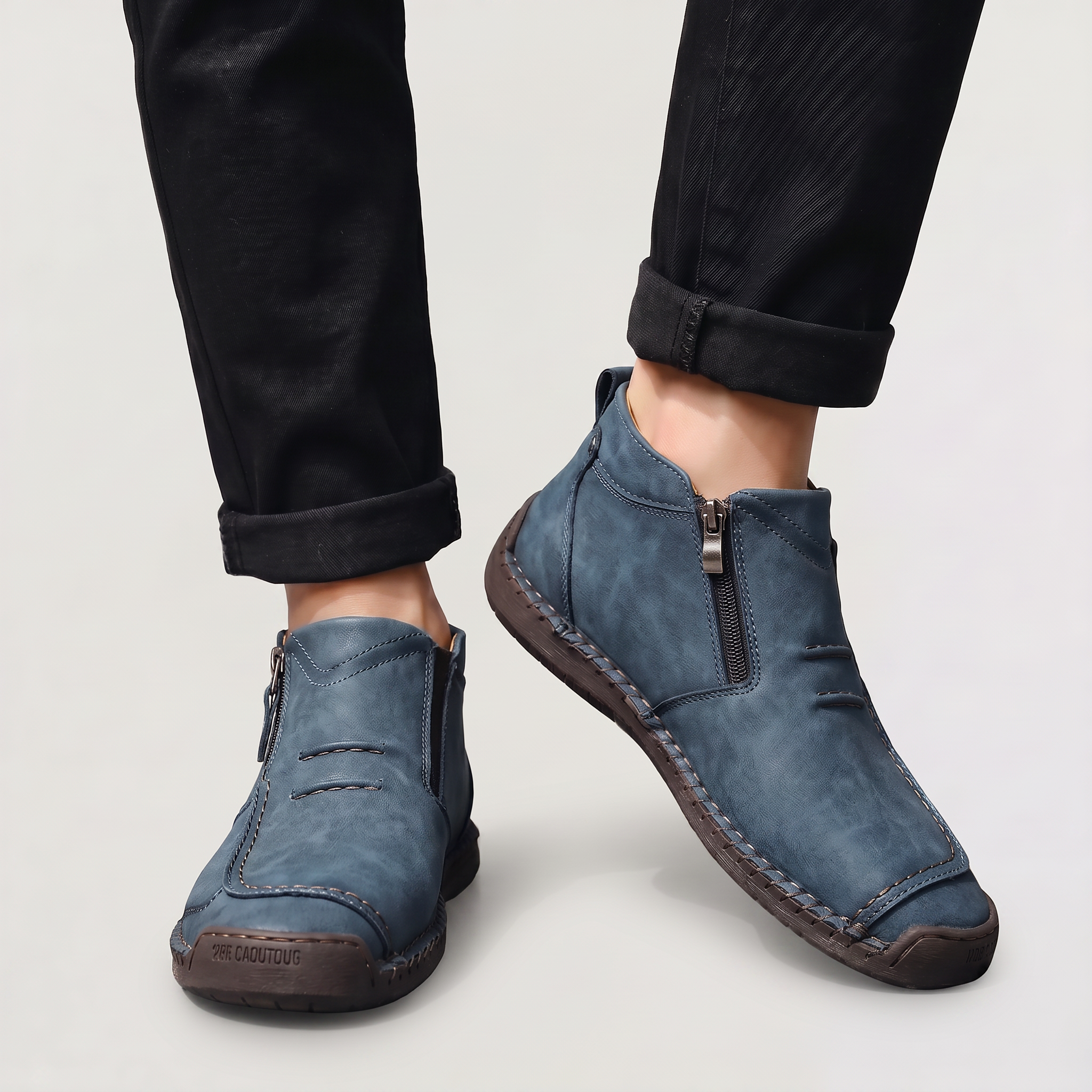 Men's Slip-On Casual Ankle Shoes - Side Zip Stitched Walking Boots