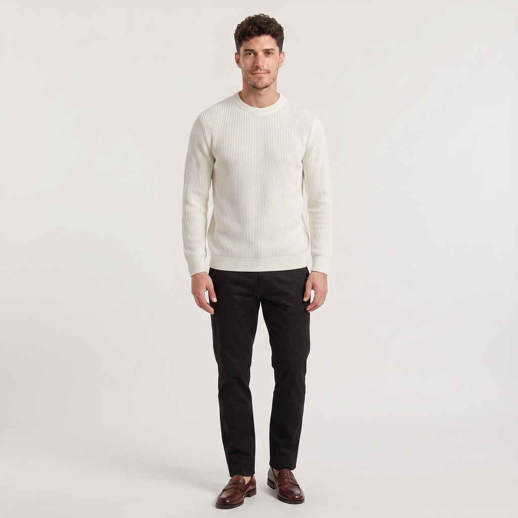 Men's Ribbed Knit Sweater -Crew Neck Pullover