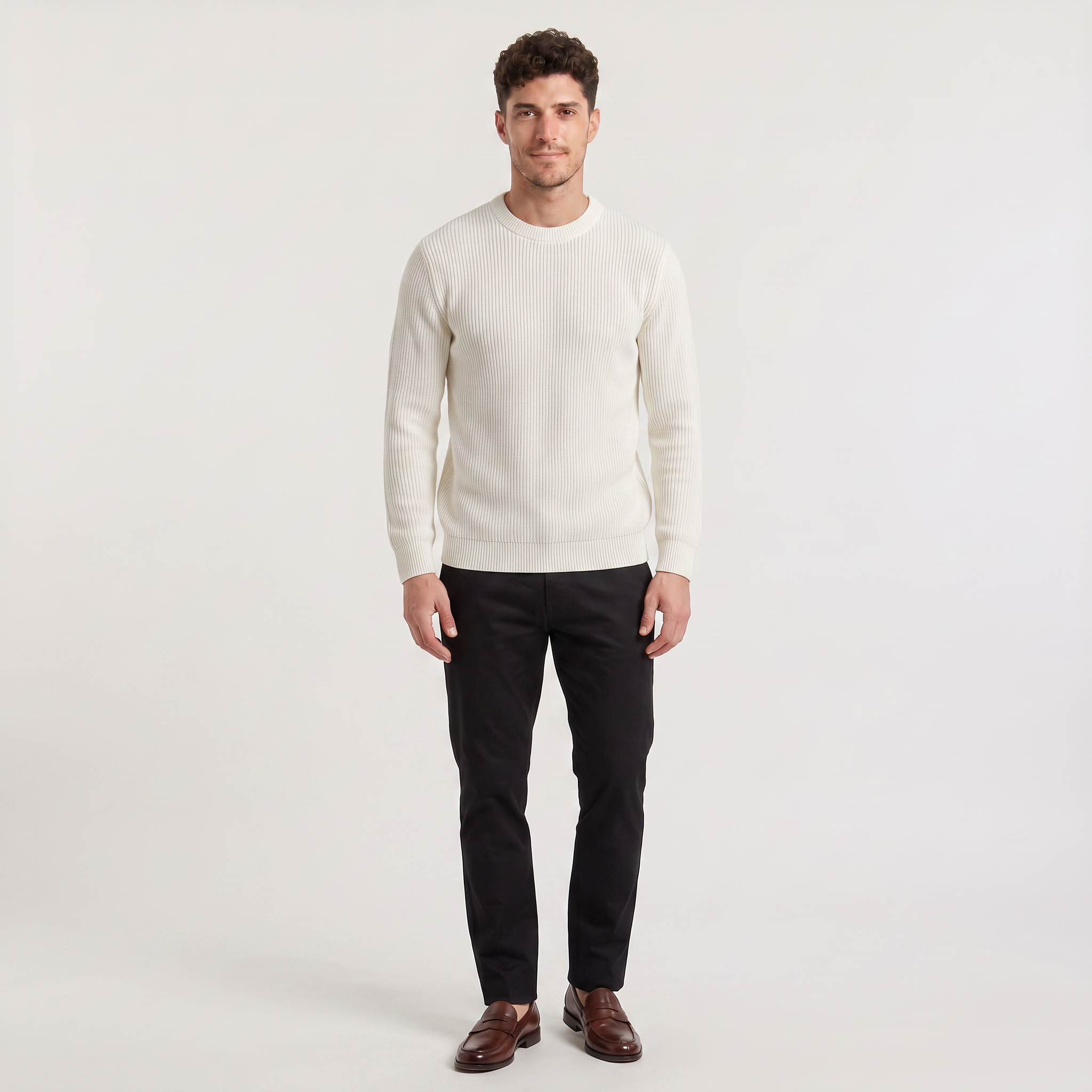 Men's Ribbed Knit Sweater -Crew Neck Pullover