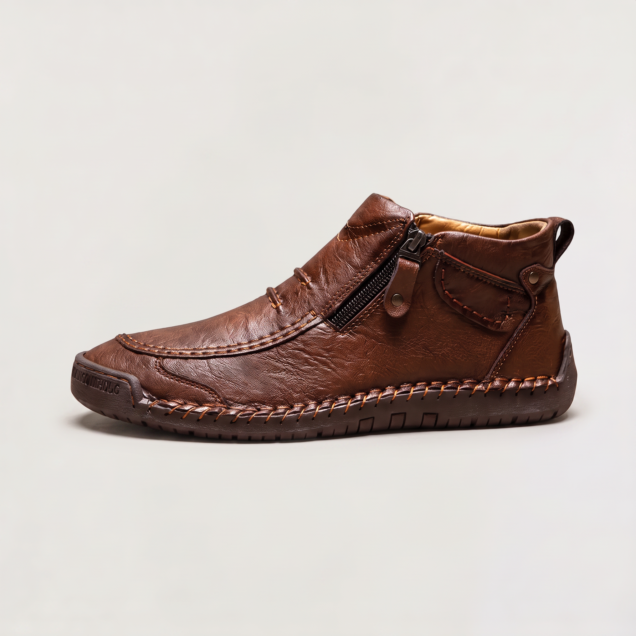 Men's Slip-On Casual Ankle Shoes - Side Zip Stitched Walking Boots