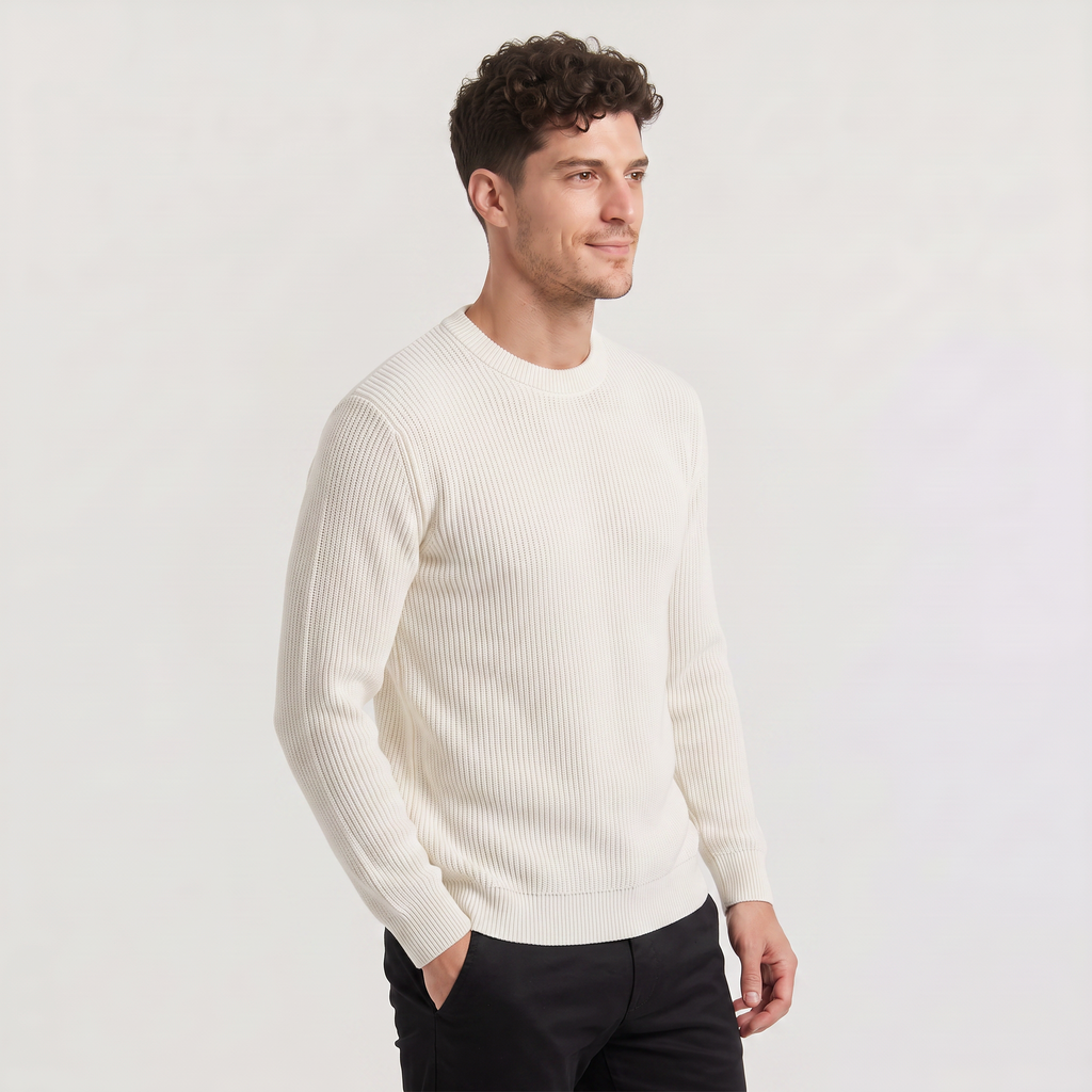 Men's Ribbed Knit Sweater -Crew Neck Pullover
