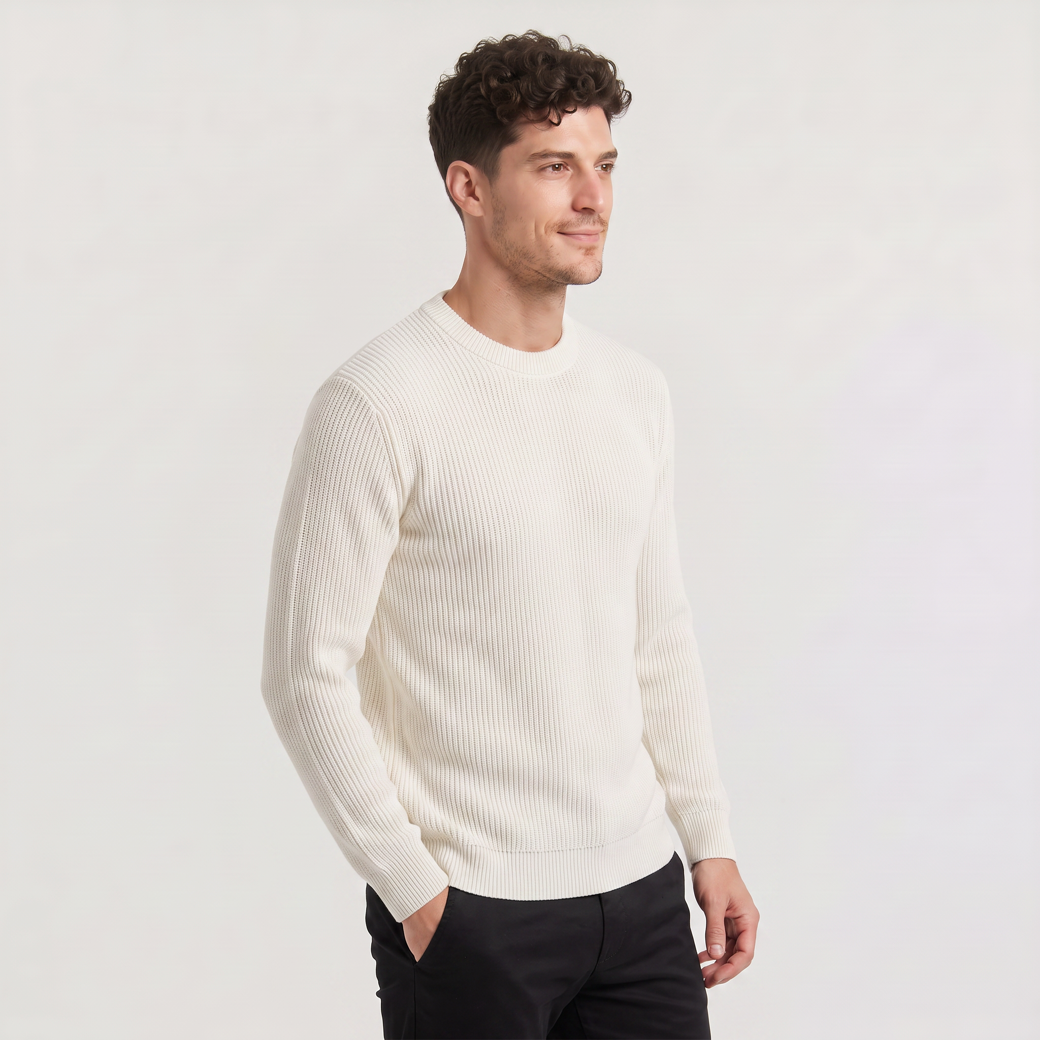 Men's Ribbed Knit Sweater -Crew Neck Pullover
