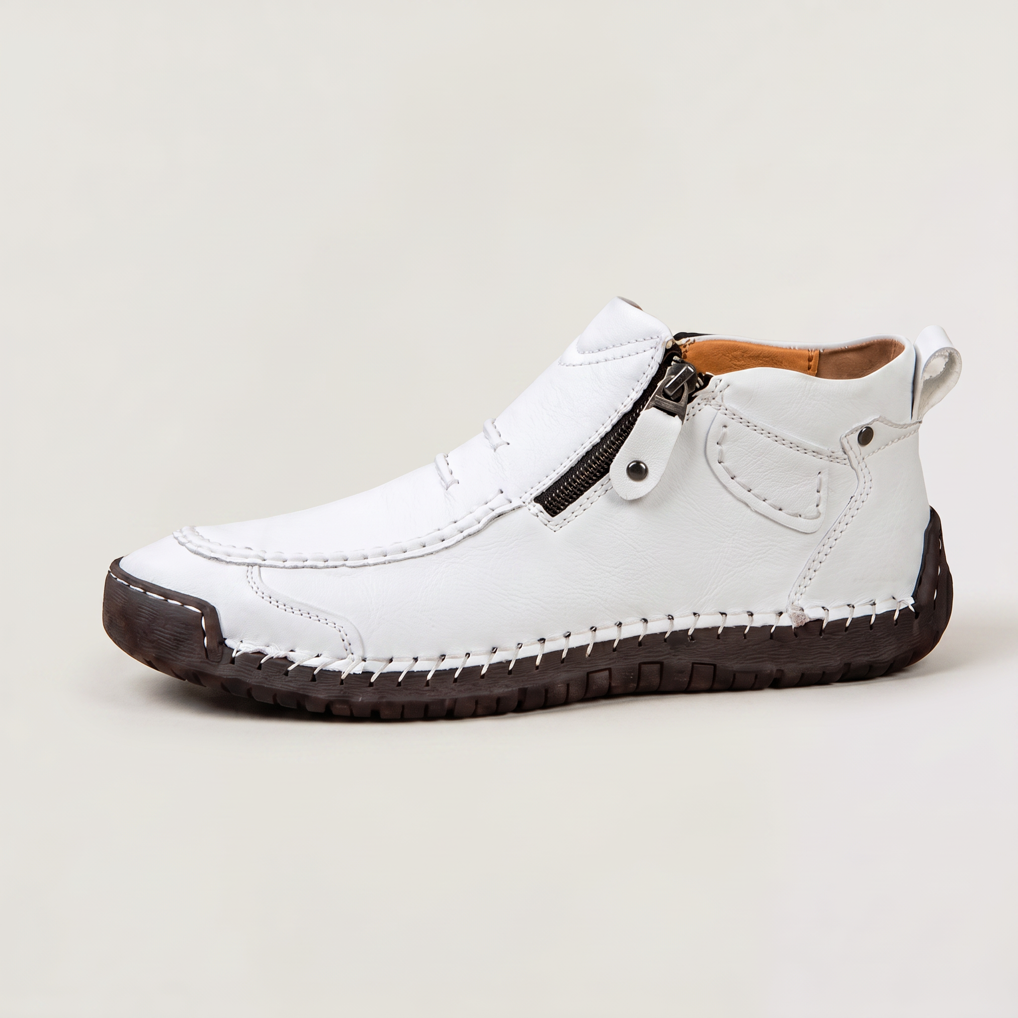 Men's Slip-On Casual Ankle Shoes - Side Zip Stitched Walking Boots
