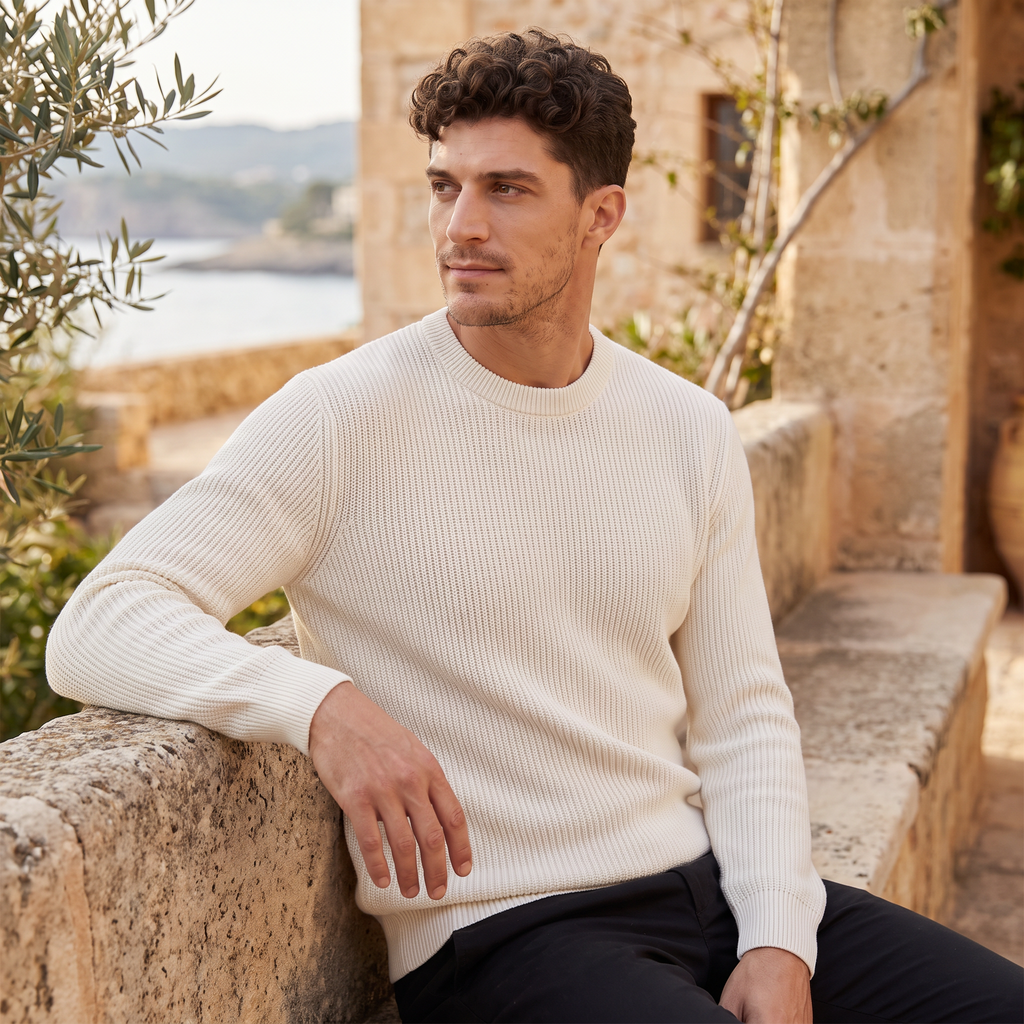 Men's Ribbed Knit Sweater -Crew Neck Pullover