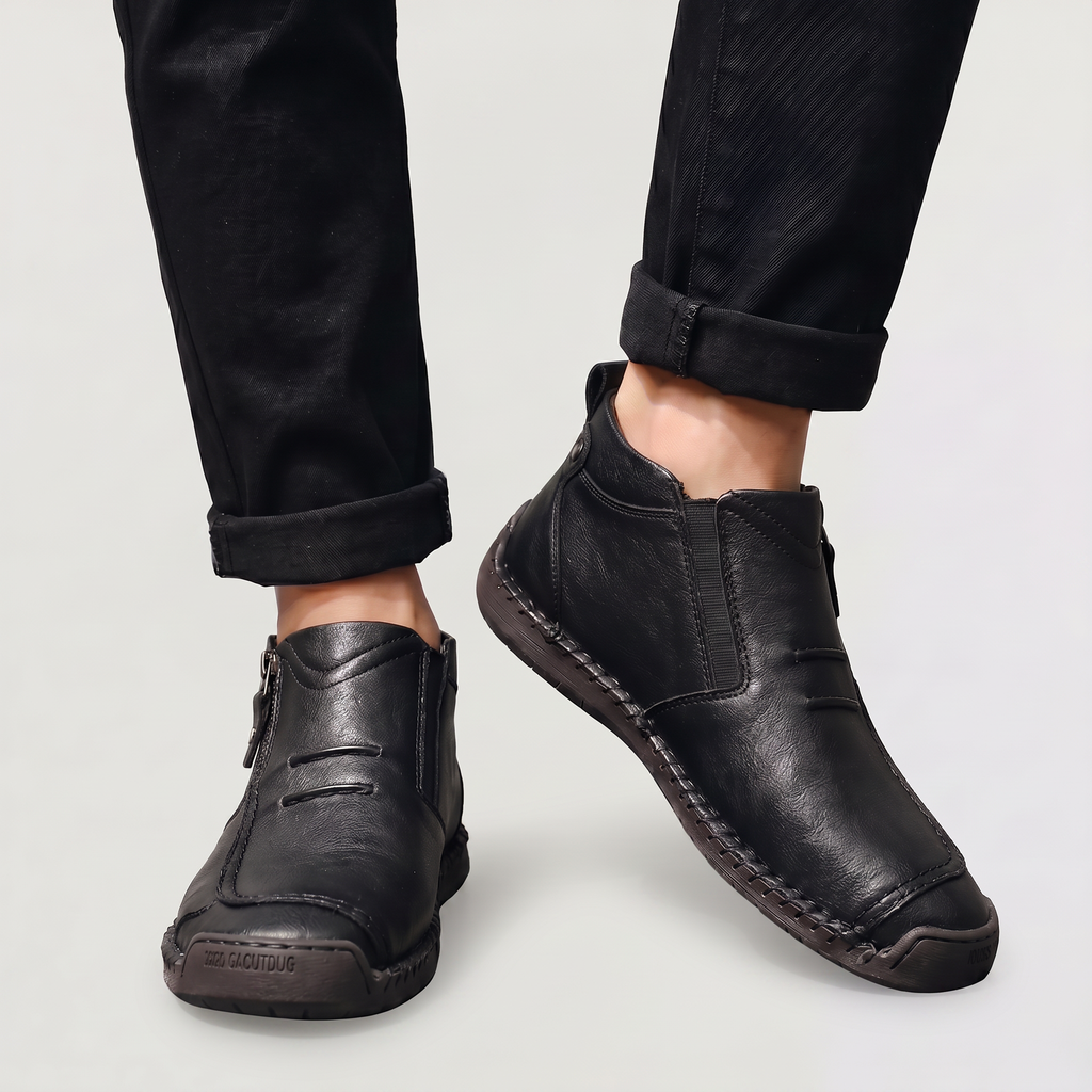 Men's Slip-On Casual Ankle Shoes - Side Zip Stitched Walking Boots