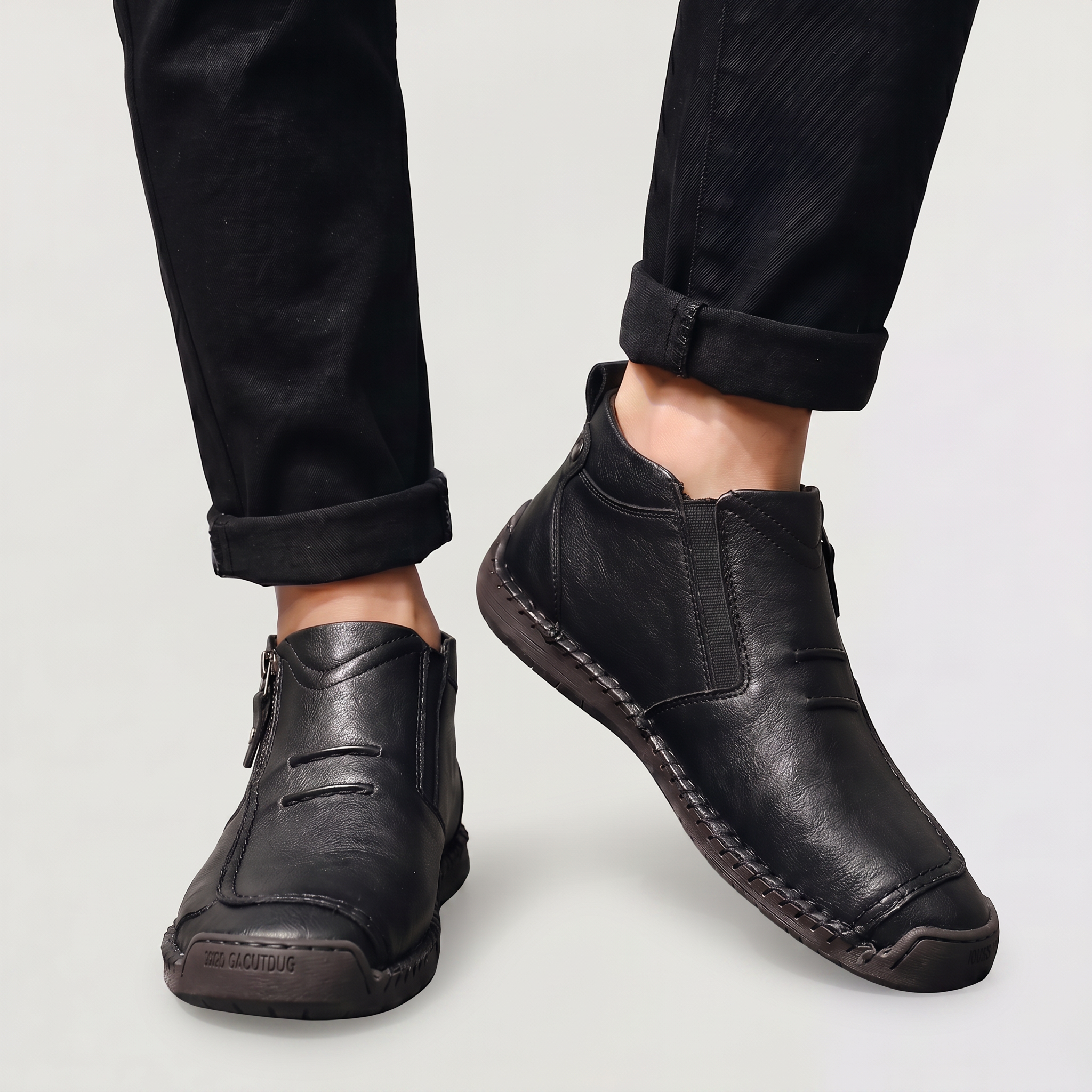Men's Slip-On Casual Ankle Shoes - Side Zip Stitched Walking Boots