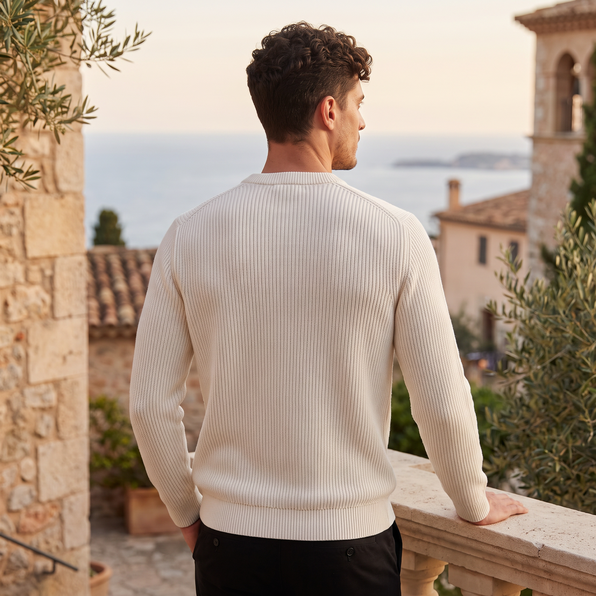 Men's Ribbed Knit Sweater -Crew Neck Pullover