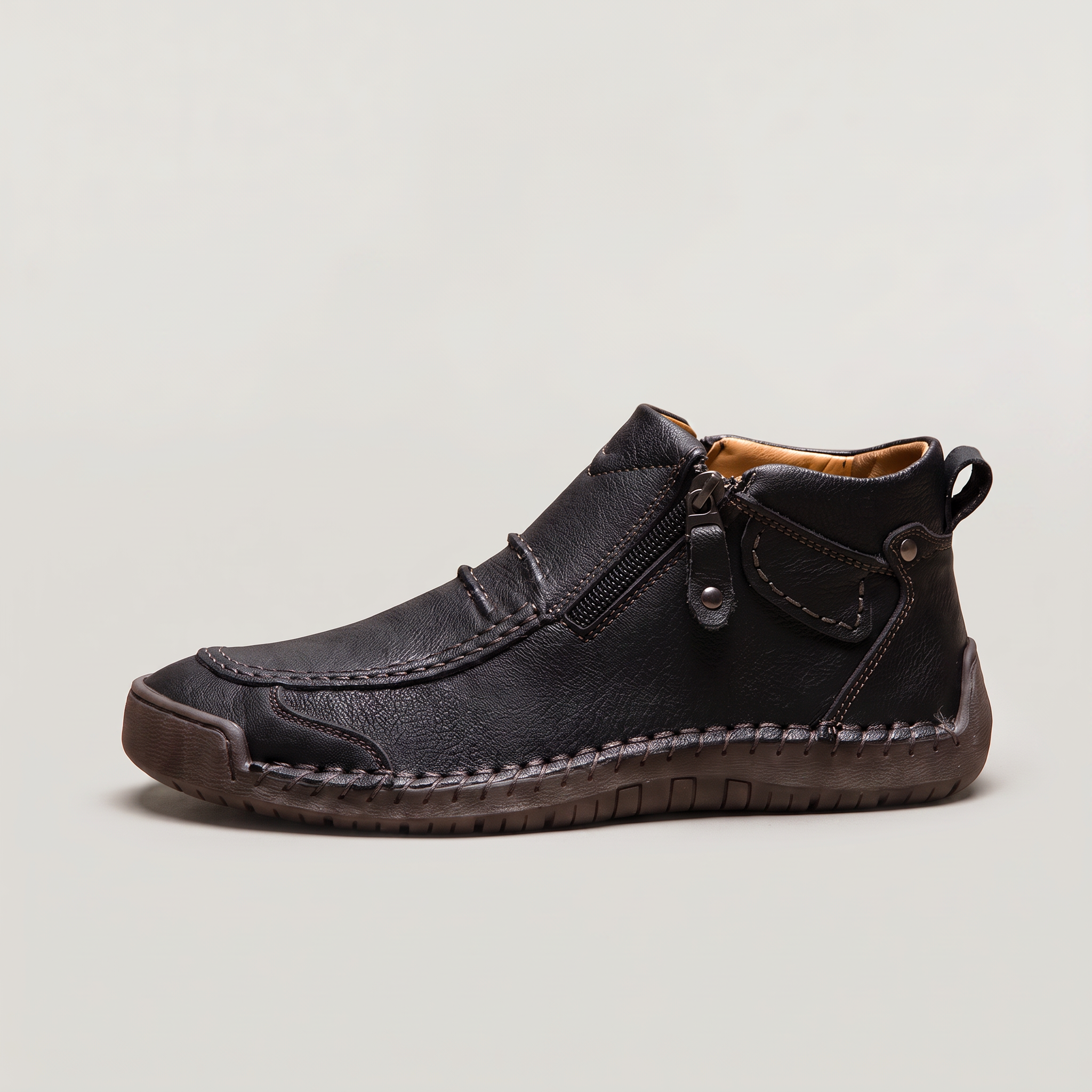 Men's Slip-On Casual Ankle Shoes - Side Zip Stitched Walking Boots