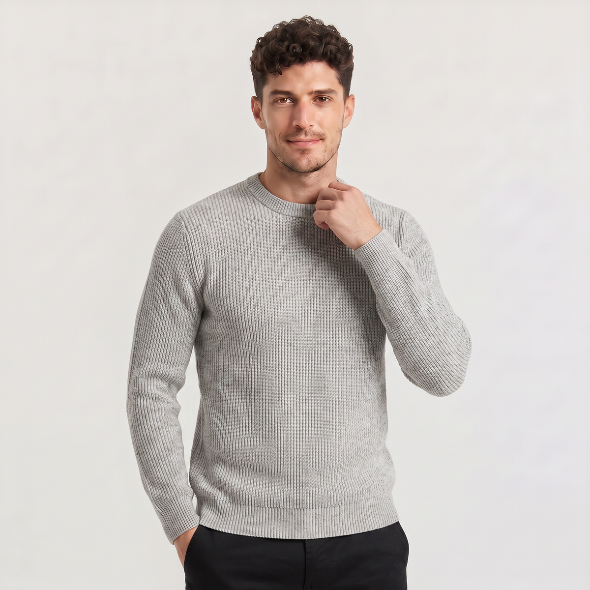 Men's Ribbed Knit Jumper - Crew Neck Pullover