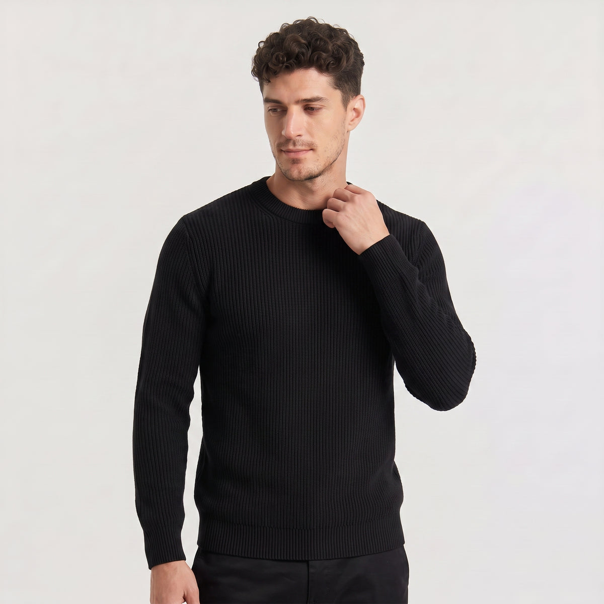 Men's Ribbed Knit Jumper - Crew Neck Pullover