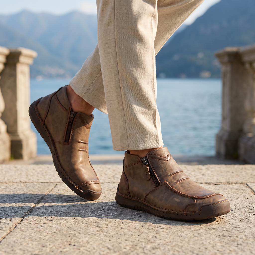Men's Slip-On Casual Ankle Shoes - Side Zip Stitched Walking Boots