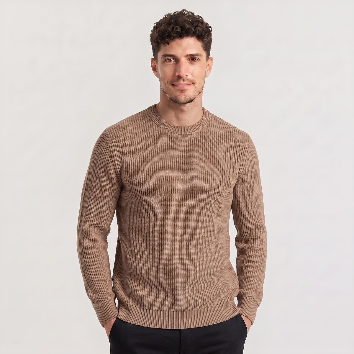 Men's Ribbed Knit Jumper - Crew Neck Pullover