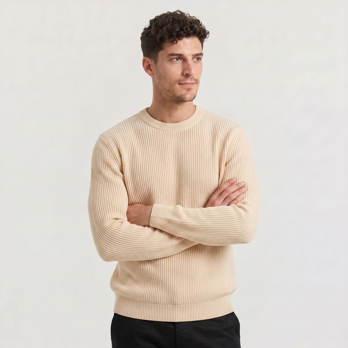 Men's Ribbed Knit Jumper - Crew Neck Pullover