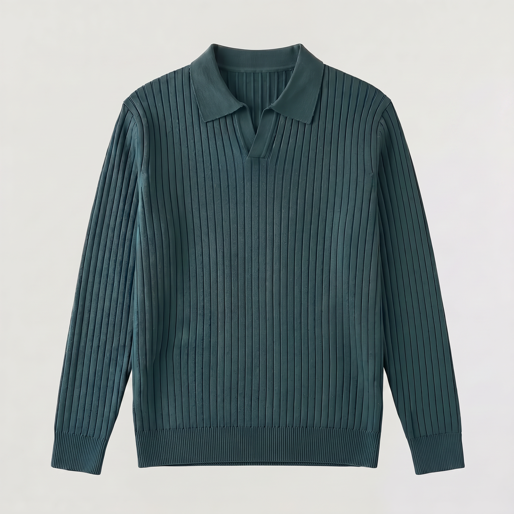 Men's V-Neck Knitted Polo Sweater