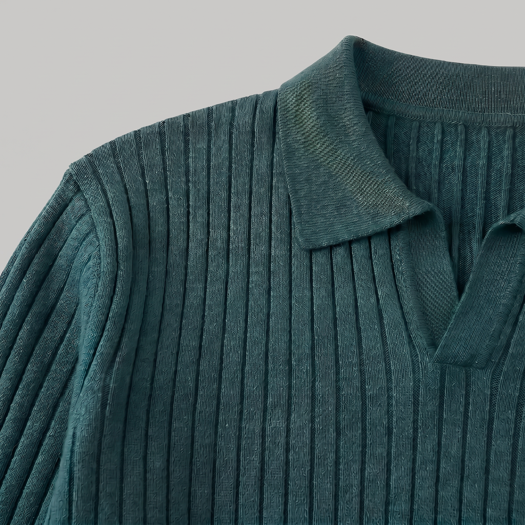 Men's V-Neck Knitted Polo Sweater