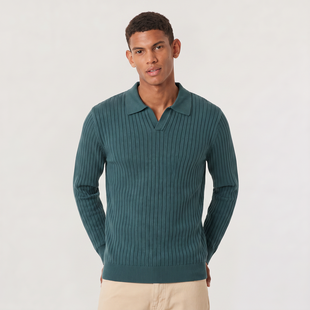 Men's V-Neck Knitted Polo Sweater