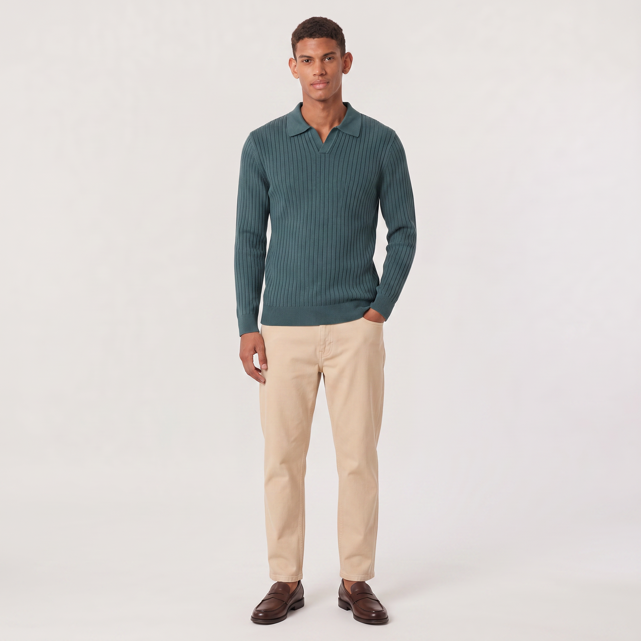 Men's V-Neck Knitted Polo Sweater