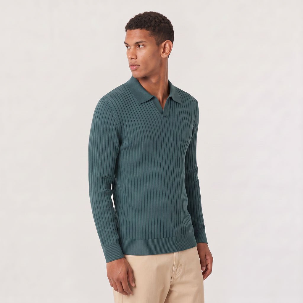 Men's V-Neck Knitted Polo Sweater