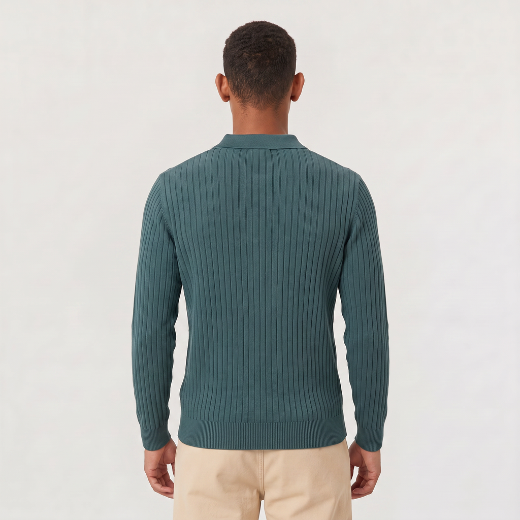 Men's V-Neck Knitted Polo Sweater