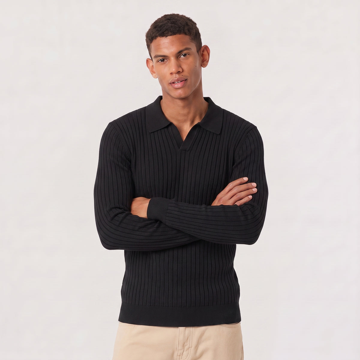 Men's V-Neck Knitted Polo Jumper
