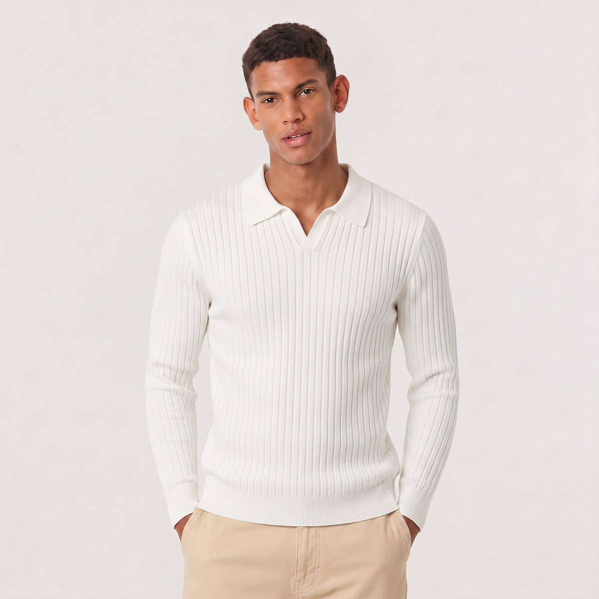 Men's V-Neck Knitted Polo Jumper