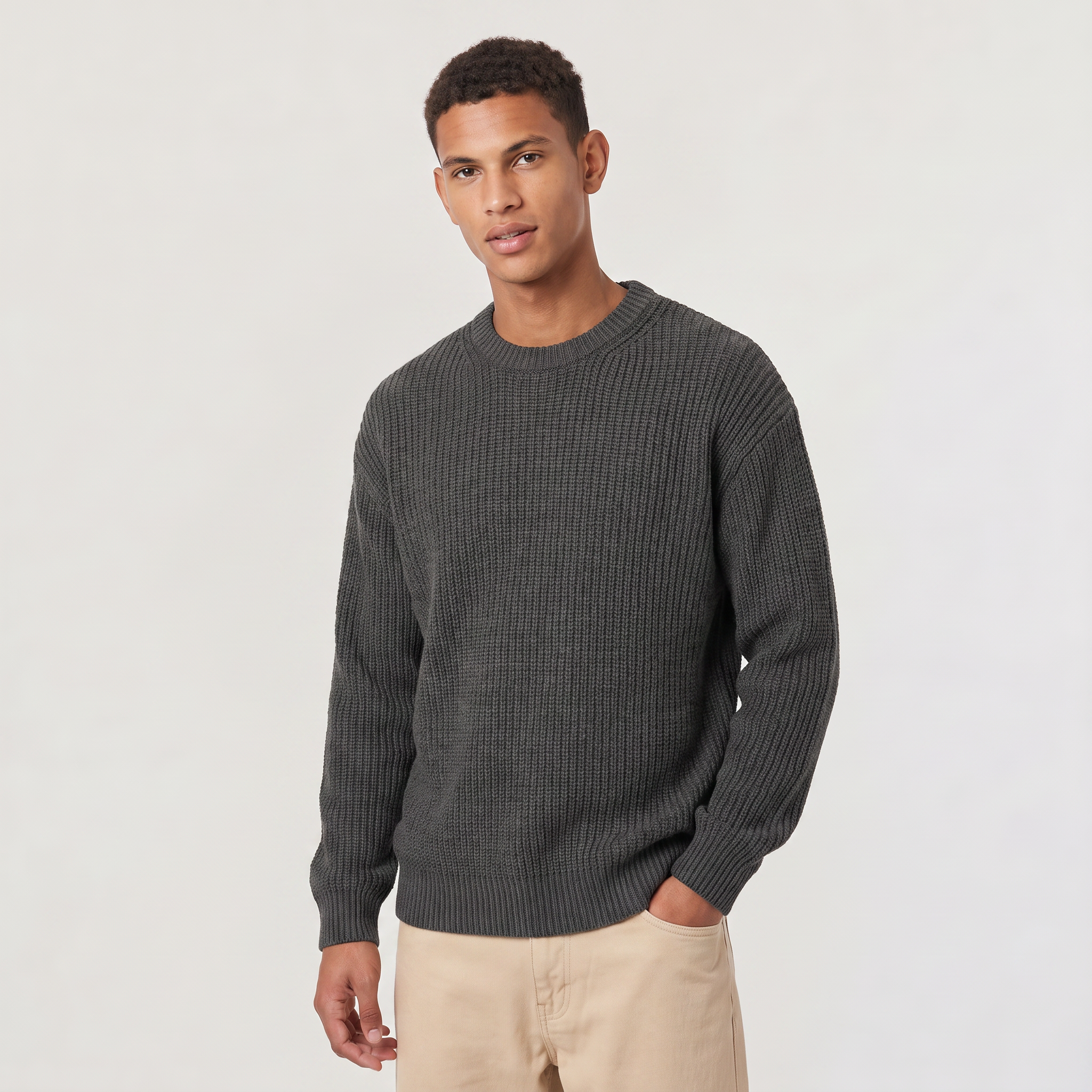 Men's Loose Fit Textured Knit Sweater