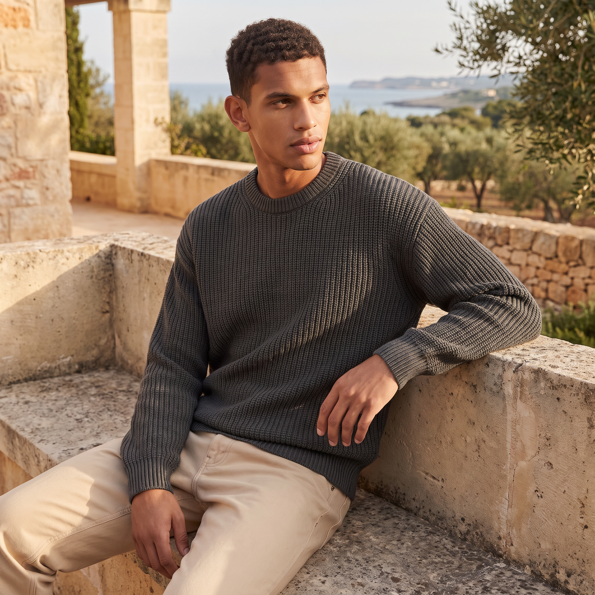 Men's Loose Fit Textured Knit Sweater