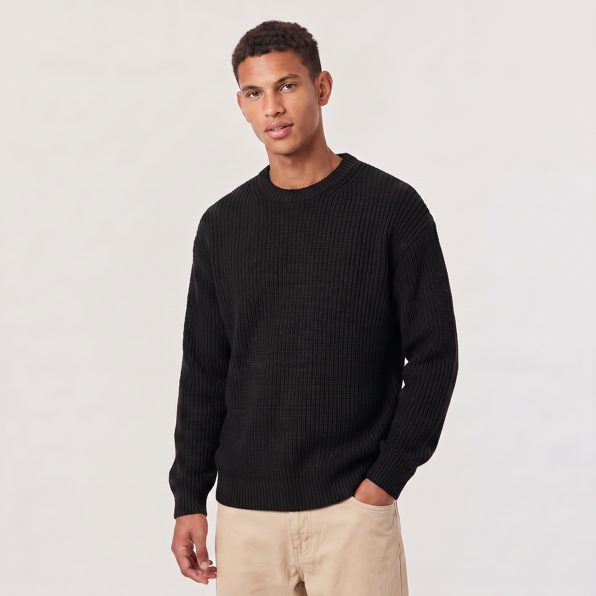 Men's Loose Fit Textured Knit Sweater