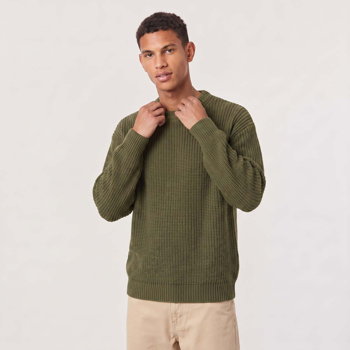Men's Loose Fit Textured Knit Sweater
