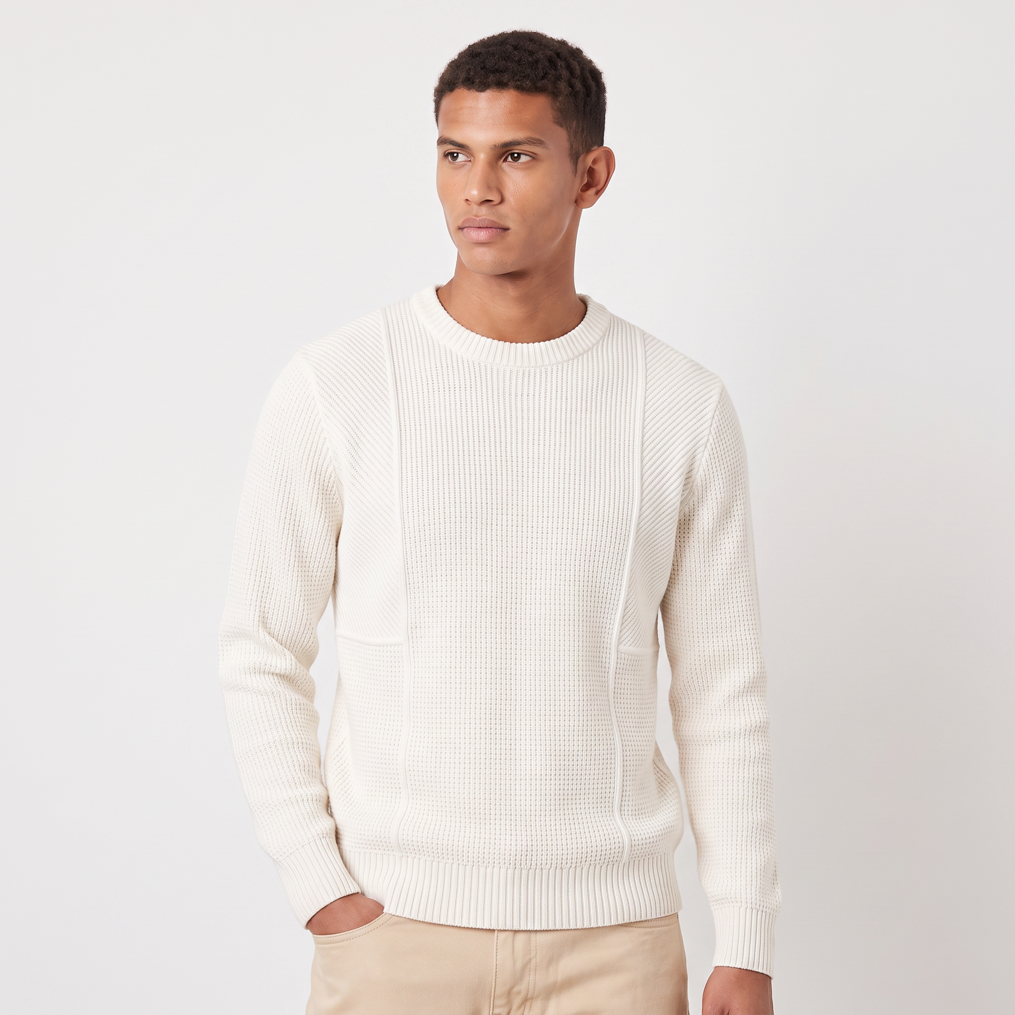 Men's Relaxed Fit Textured Knit Crewneck Sweater - Casual Winter Jumper
