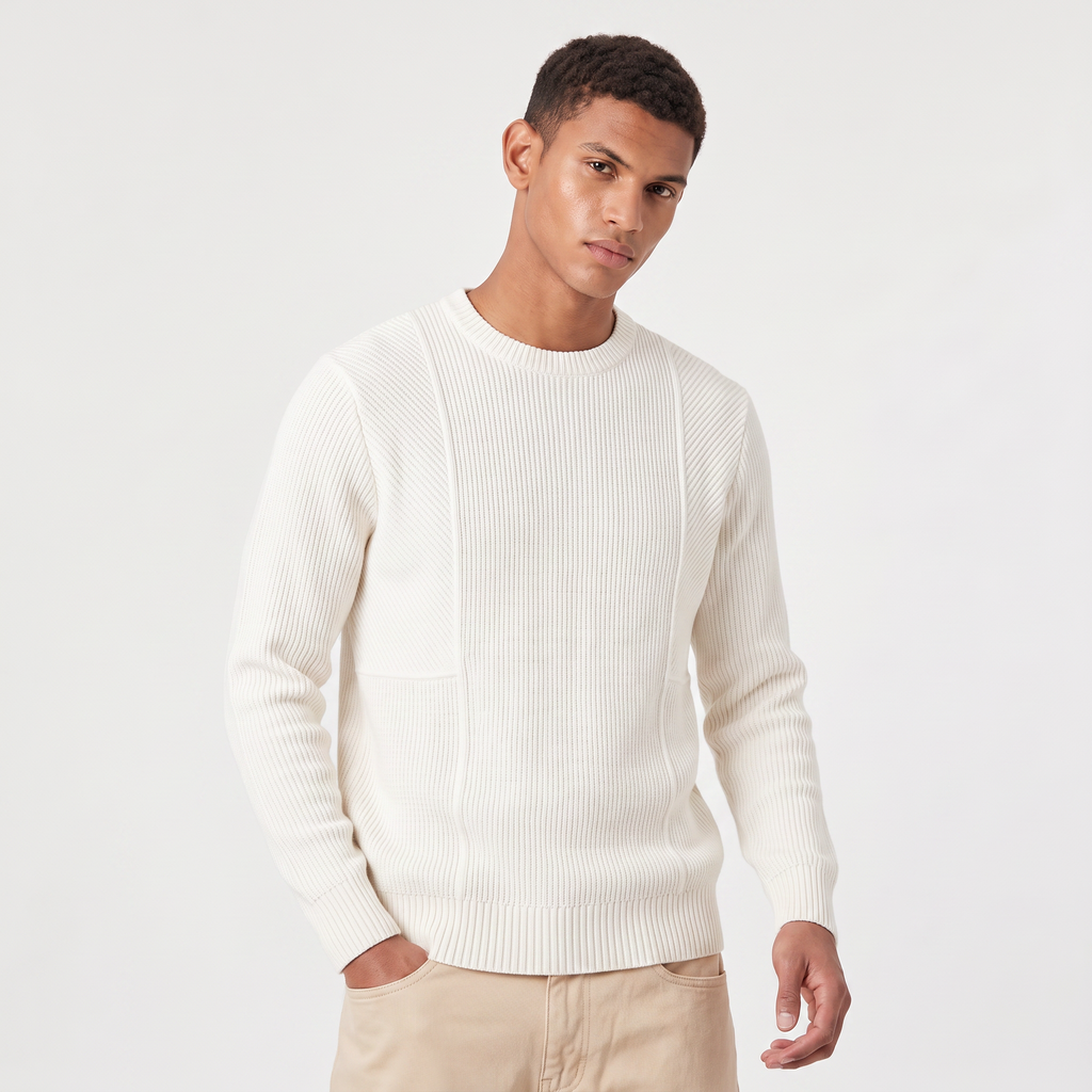Men's Relaxed Fit Textured Knit Crewneck Sweater - Casual Winter Jumper