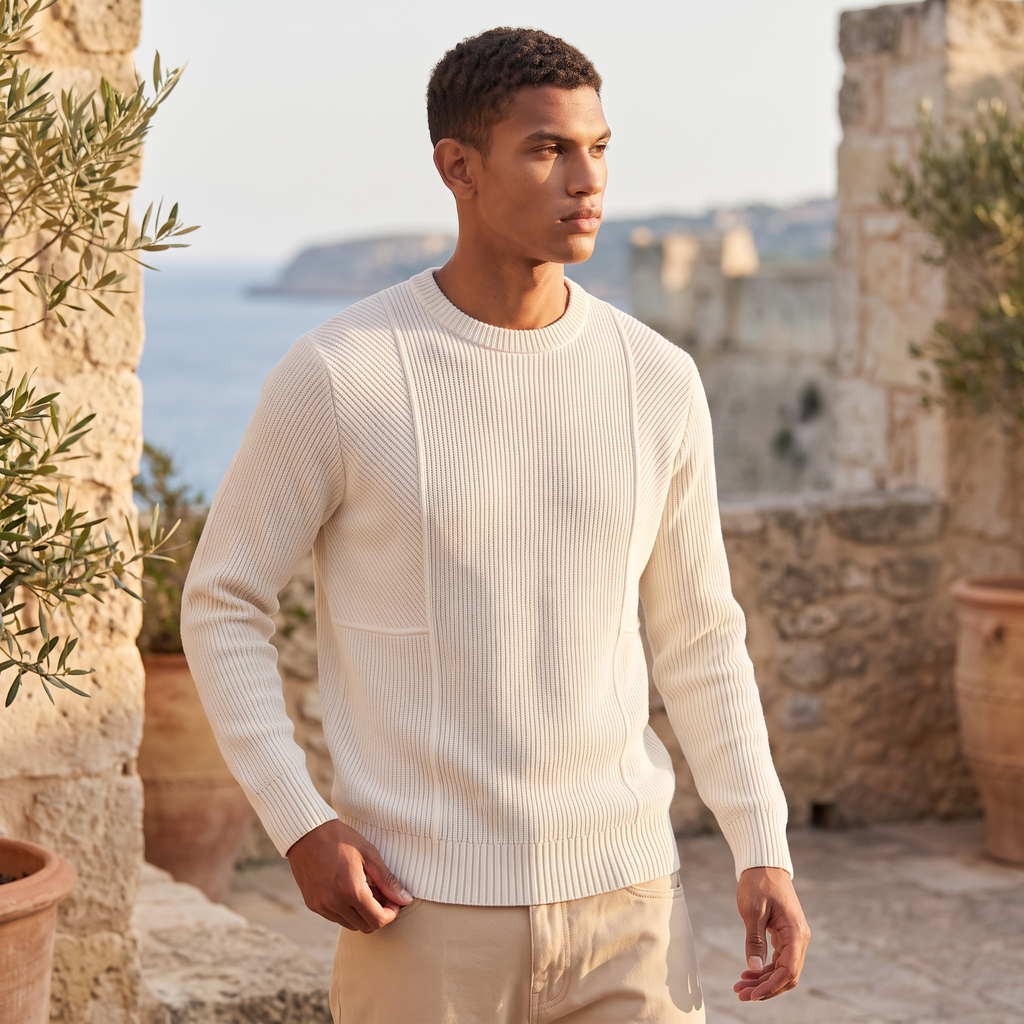 Men's Relaxed Fit Textured Knit Crewneck Sweater - Casual Winter Jumper