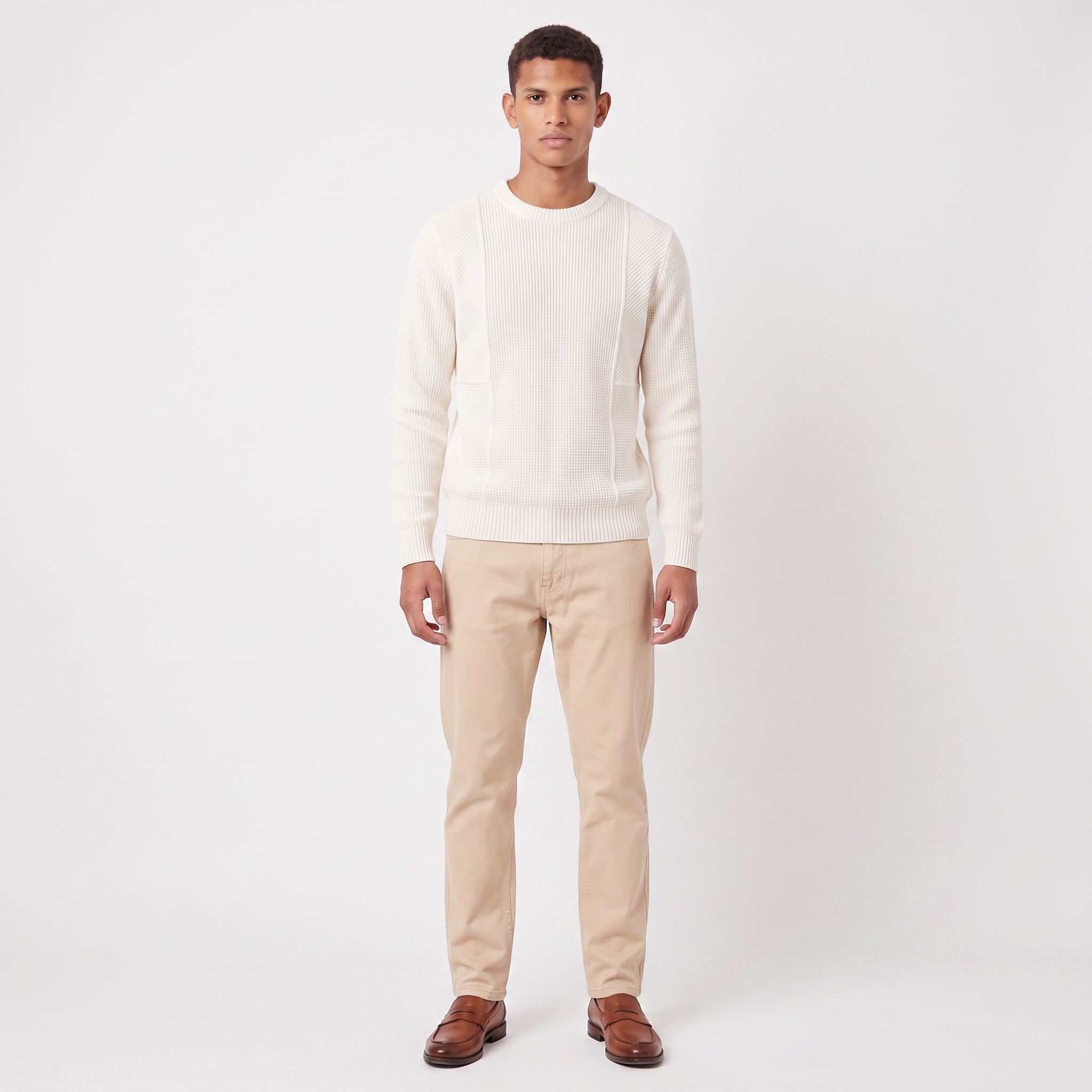 Men's Relaxed Fit Textured Knit Crewneck Sweater - Casual Winter Jumper