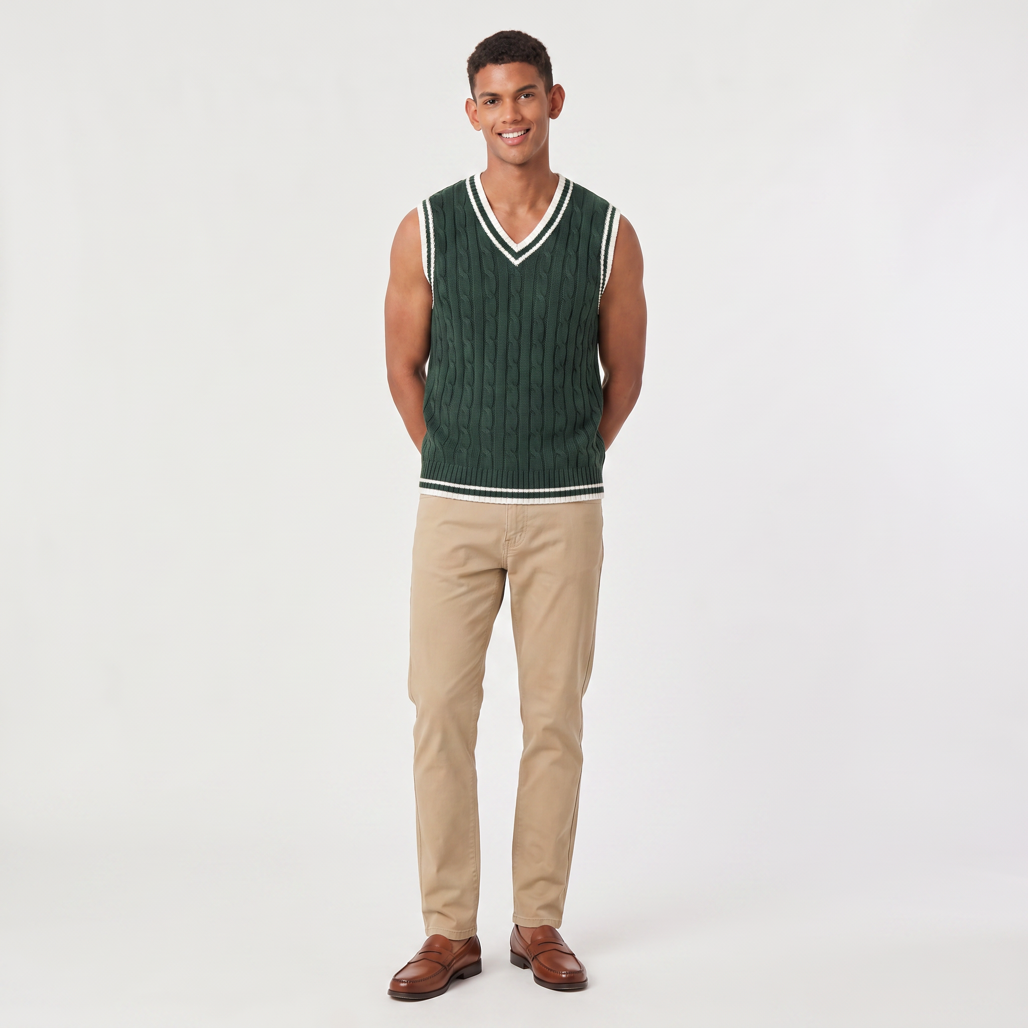 Men's Cable Knit V-Neck Sweater Vest - Sleeveless
