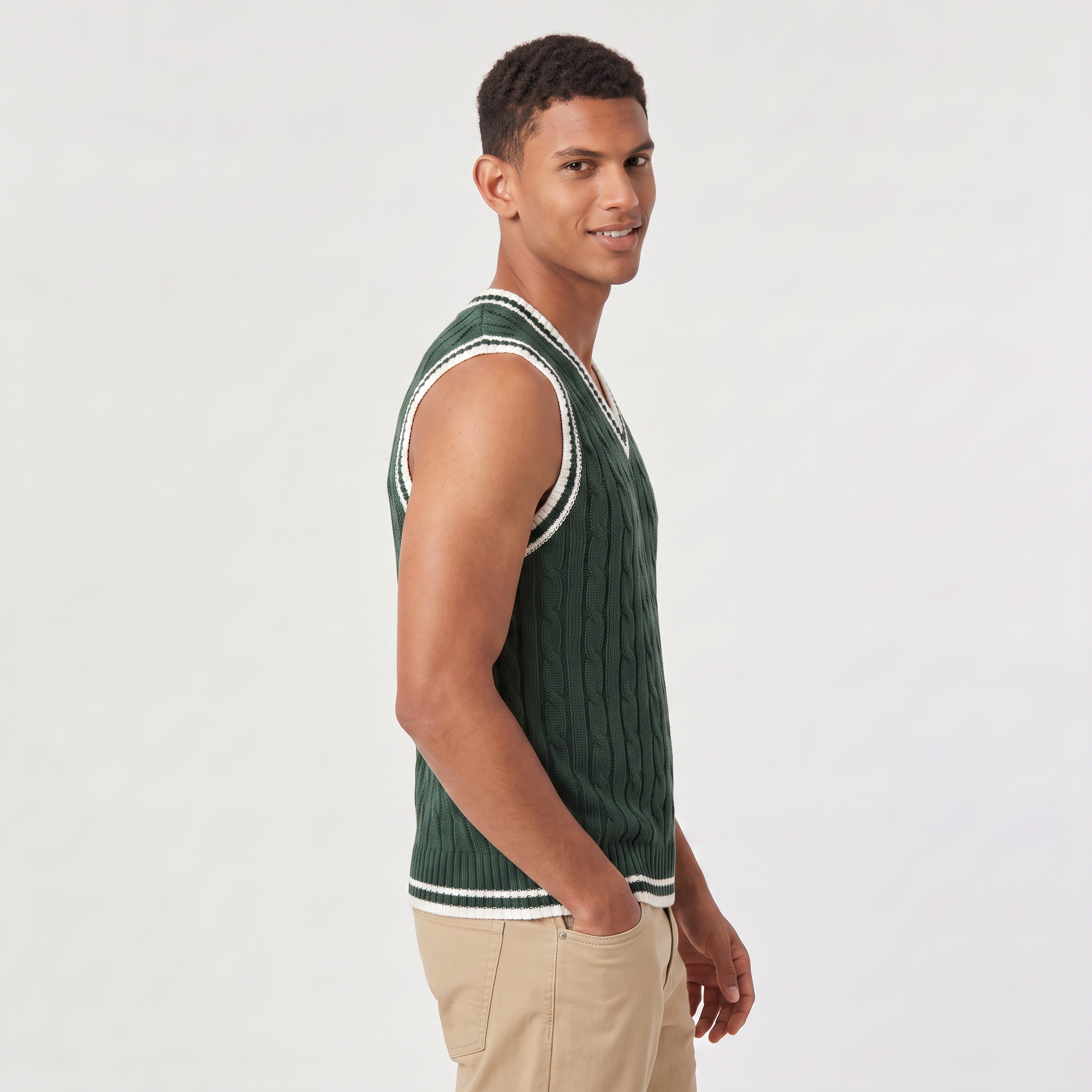 Men's Cable Knit V-Neck Sweater Vest - Sleeveless