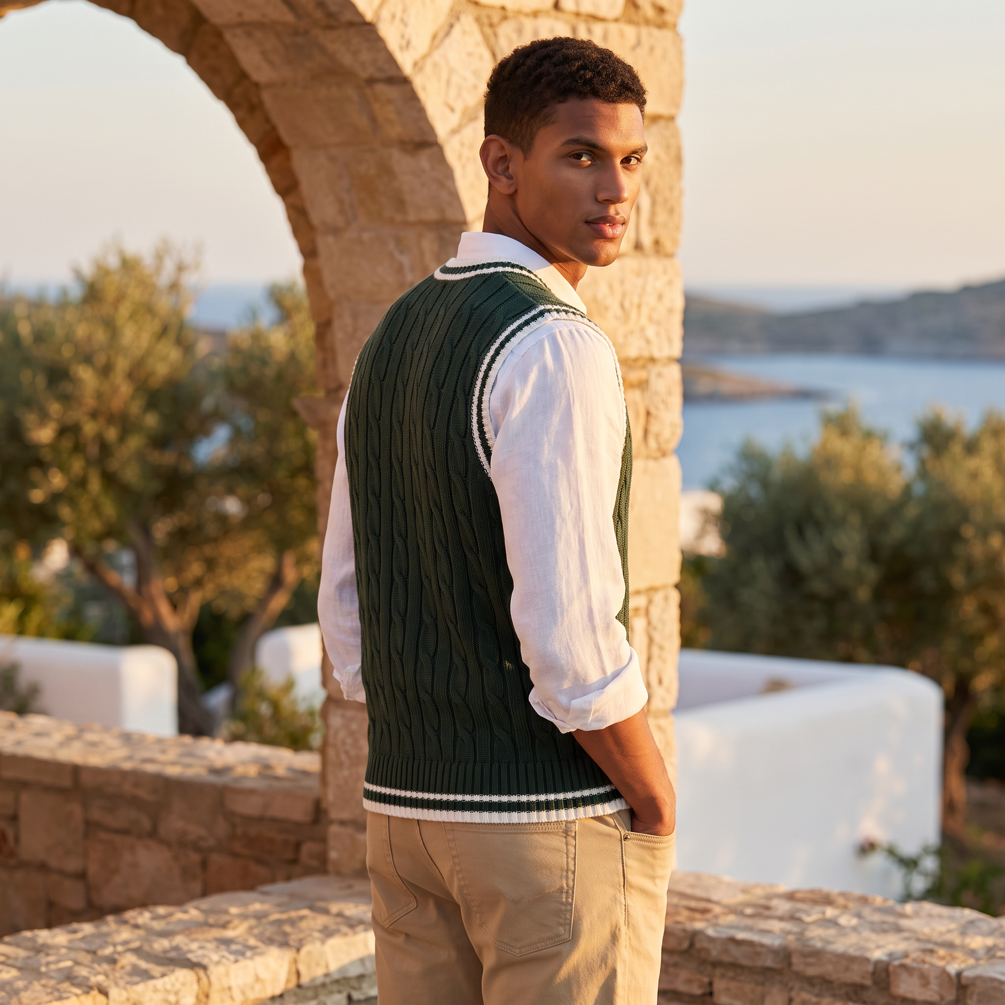 Men's Cable Knit V-Neck Sweater Vest - Sleeveless