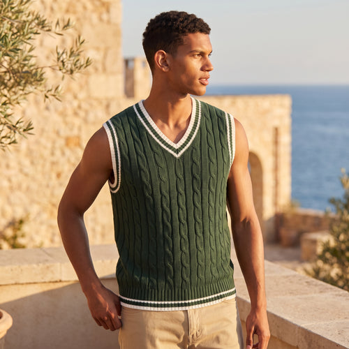 Men's Cable Knit V-Neck Sweater Vest - Sleeveless