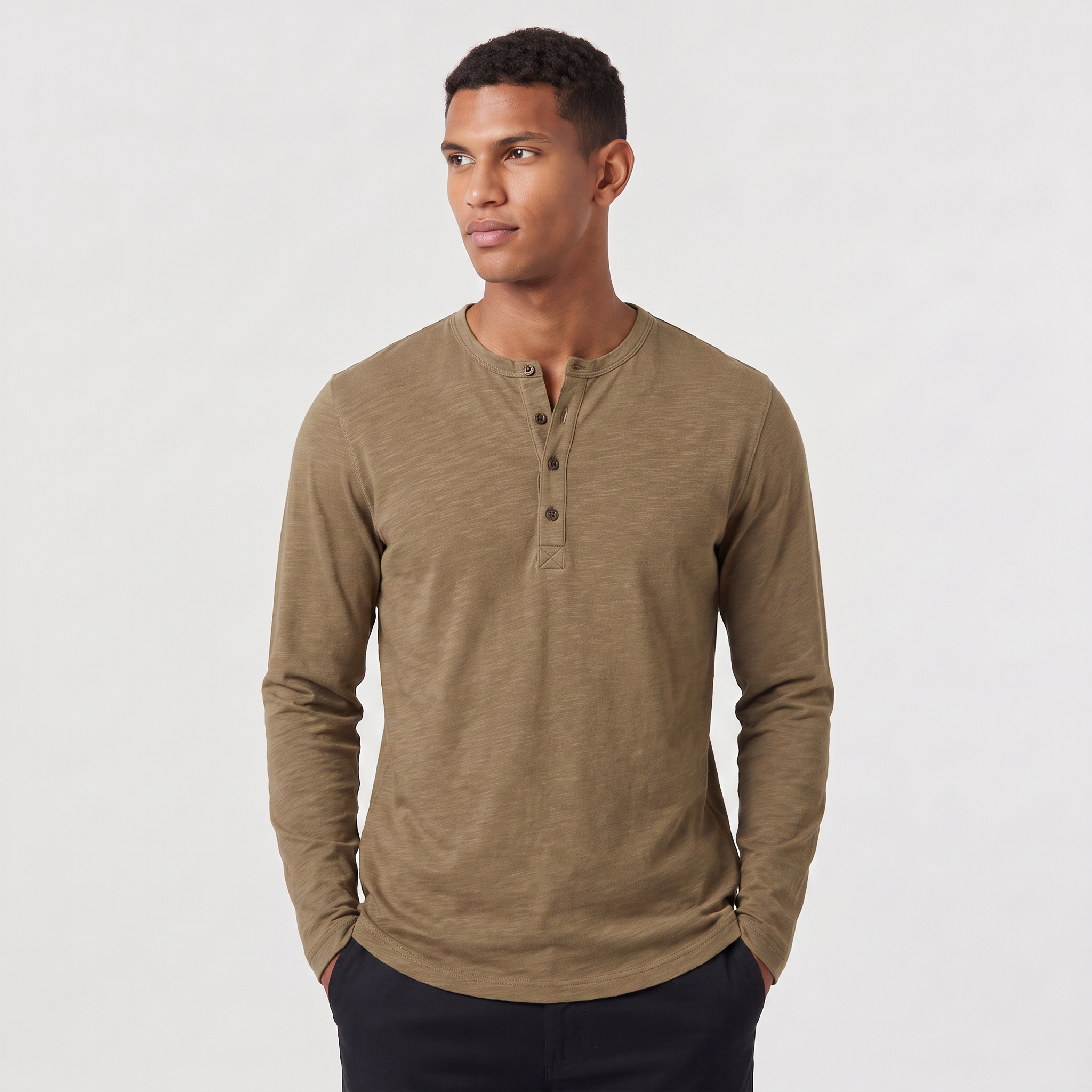 Men's Long-Sleeved Henley Shirt