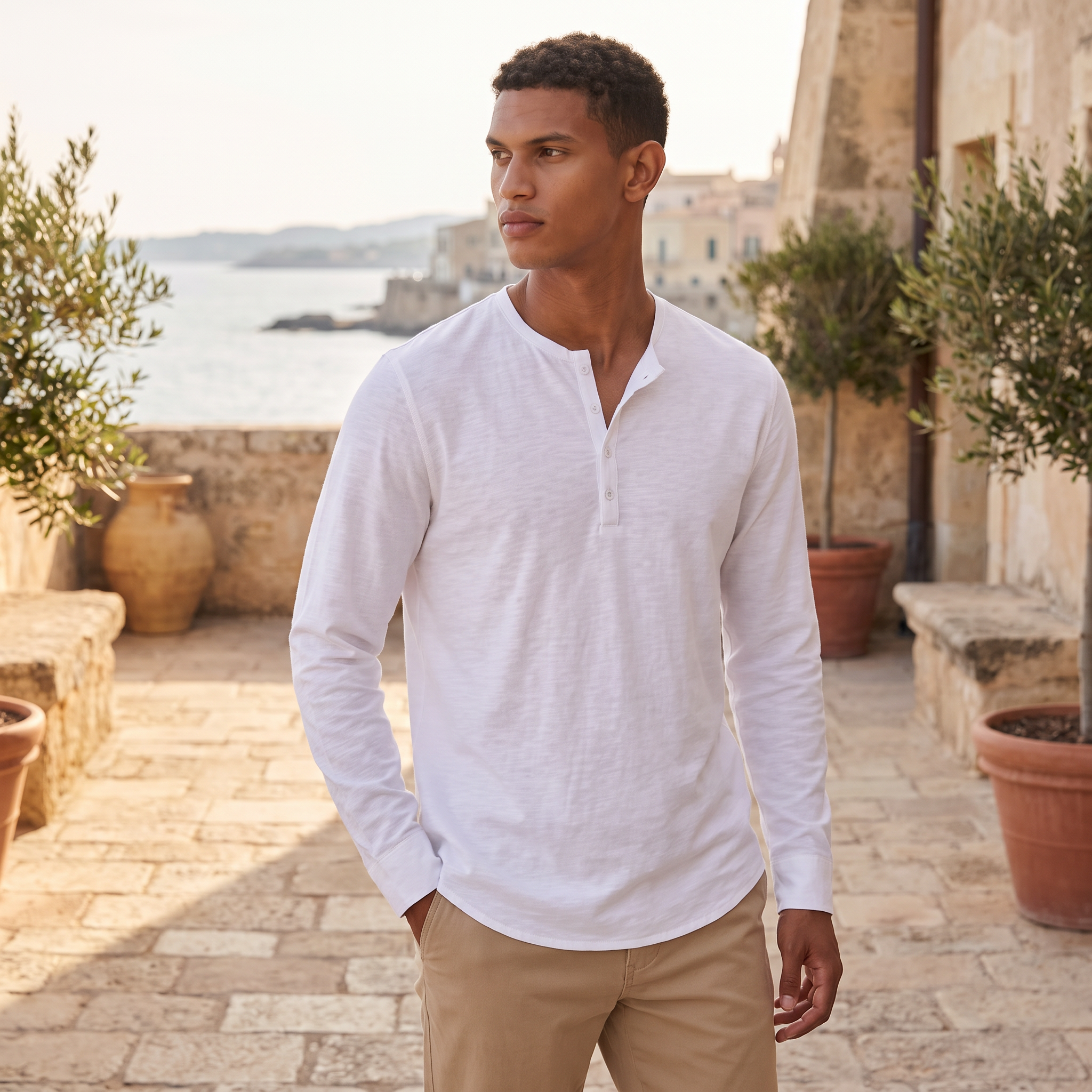 Men's Long-Sleeved Henley Shirt