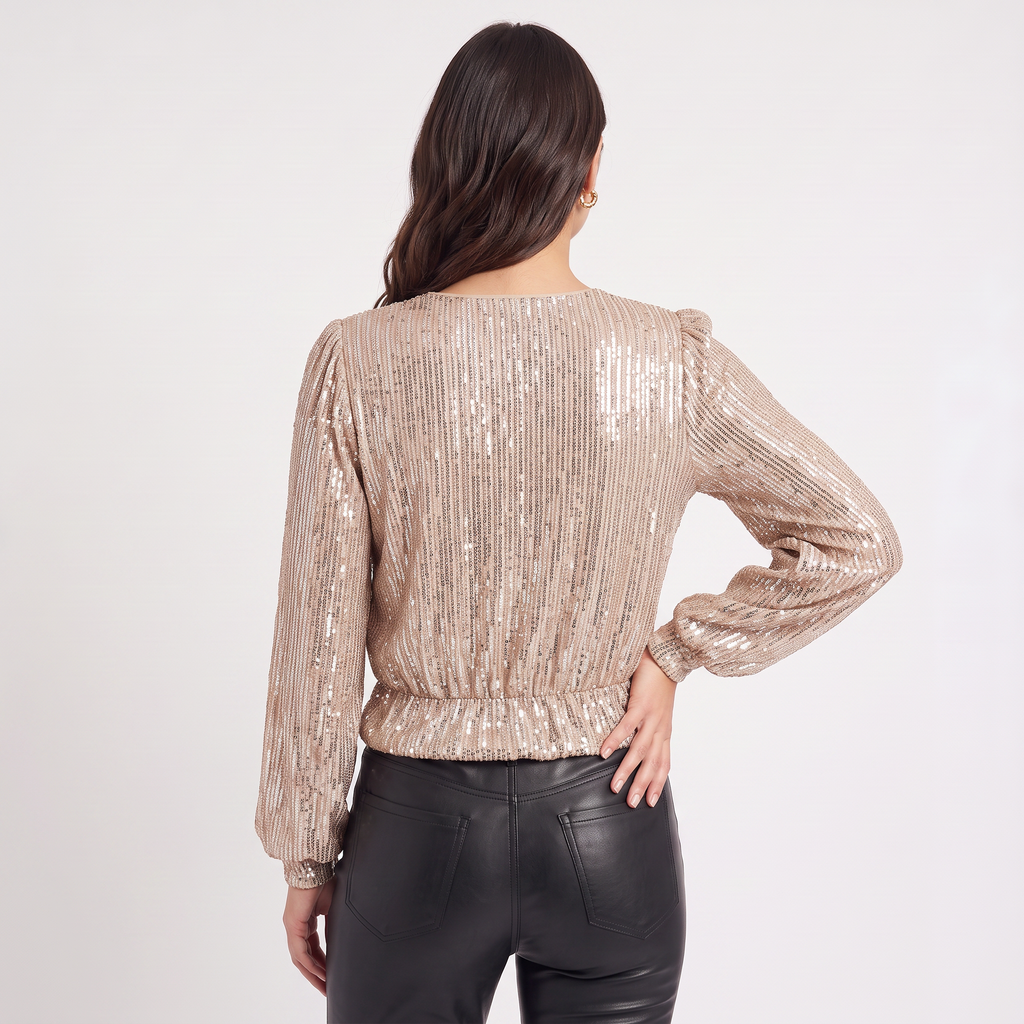 Women's Long Sleeve Sequin V-Neck Blouse