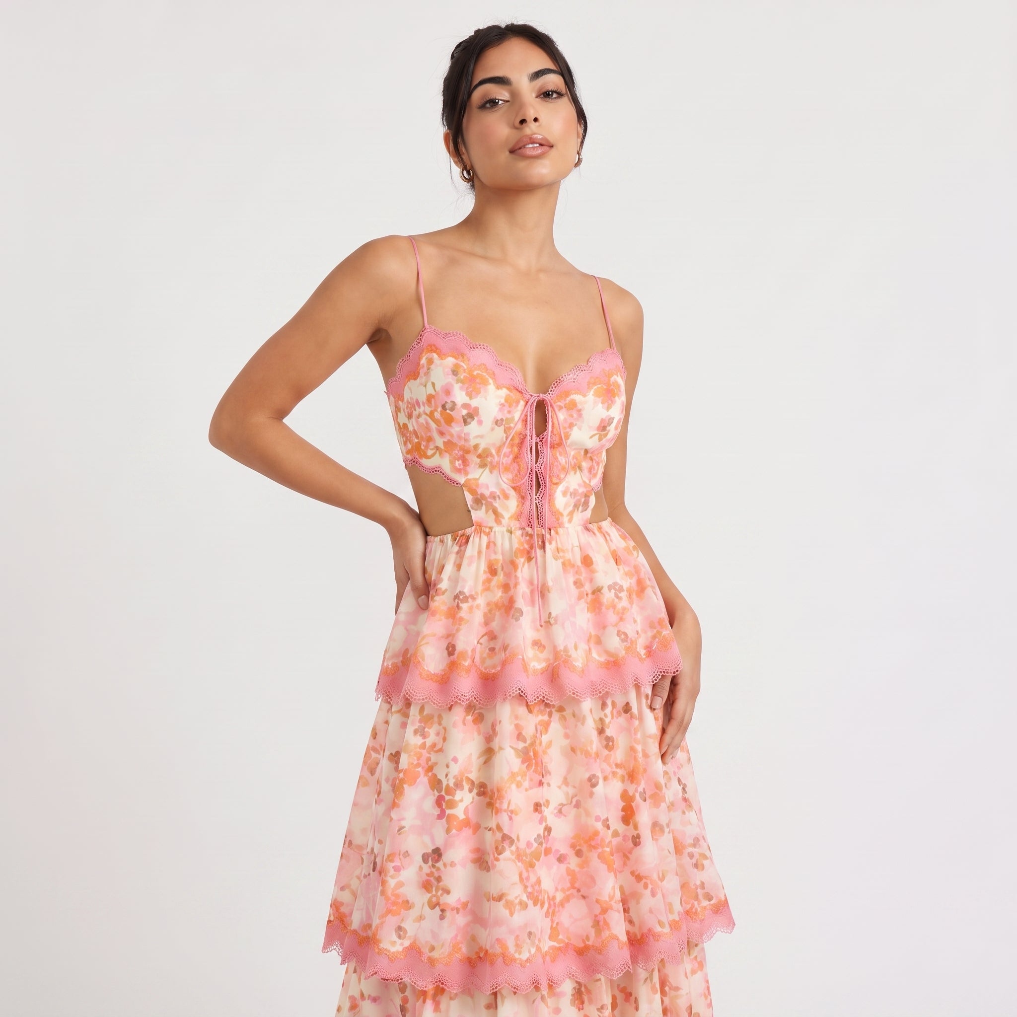 Women's Patterned Maxi Ruffle Dress