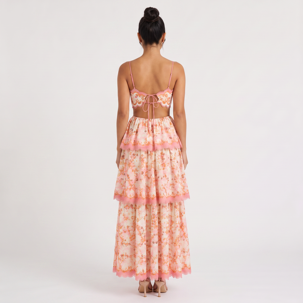 Women's Patterned Maxi Ruffle Dress