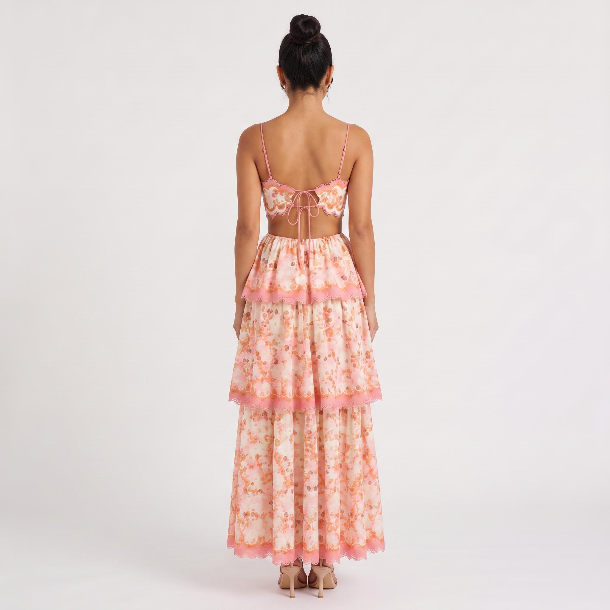 Women's Patterned Maxi Ruffle Dress