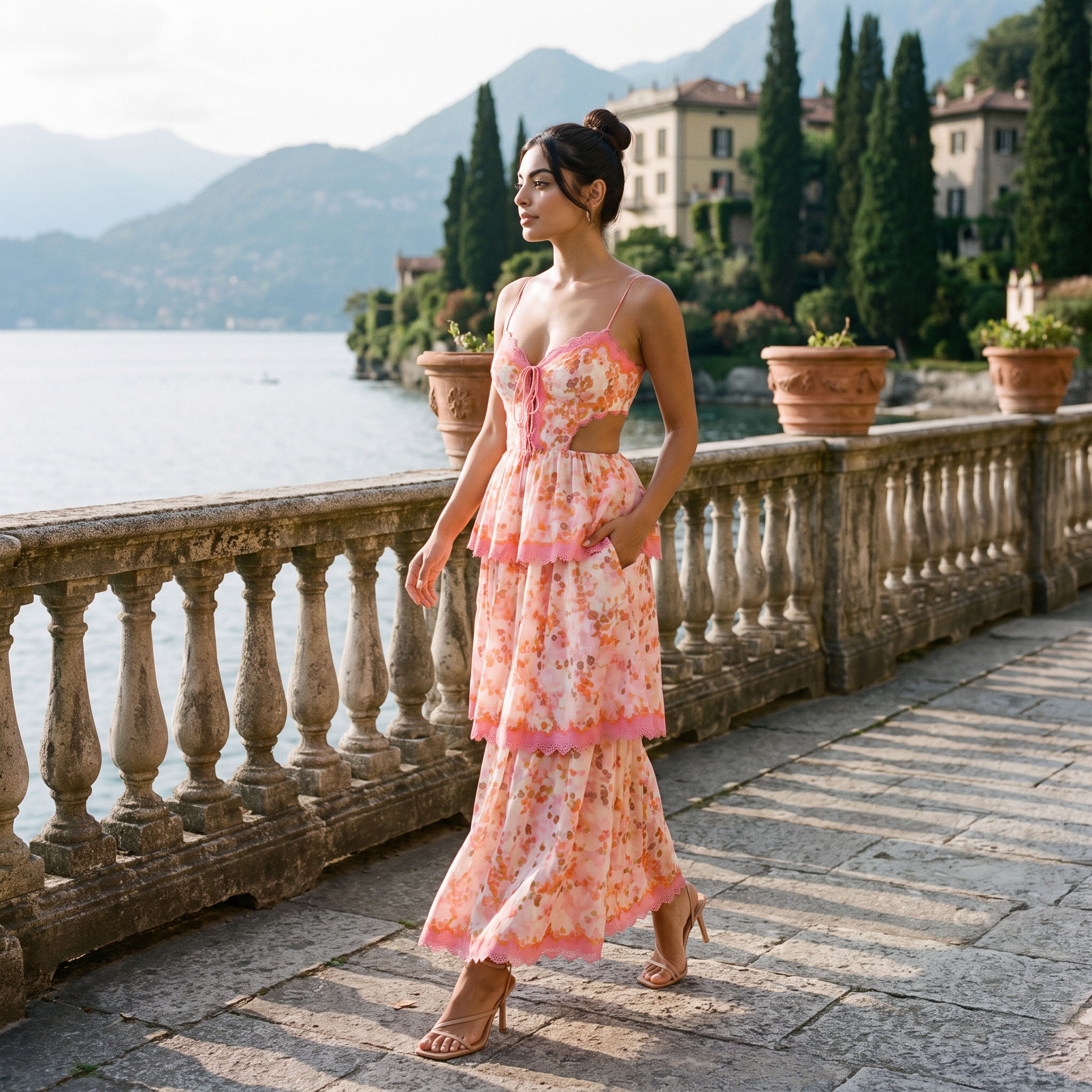 Women's Patterned Maxi Ruffle Dress
