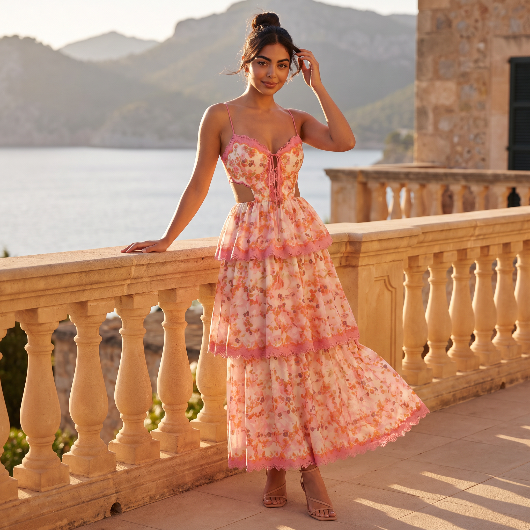 Women's Patterned Maxi Ruffle Dress
