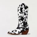 Women's Cow-Print Block Heel Cowboy Boots